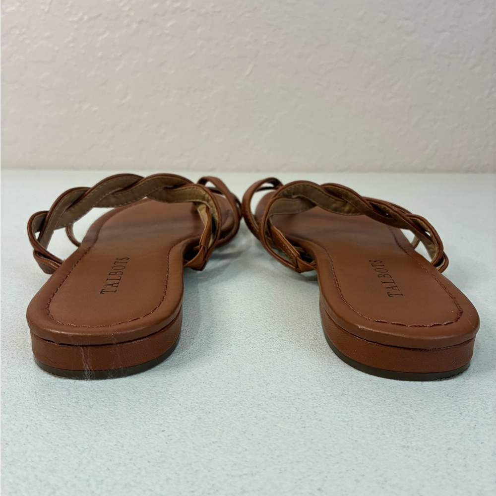 Talbots Leather Gia Braided Sandals Nappa Carmel women’s 8 Slip on summer cruise - Picture 6 of 10